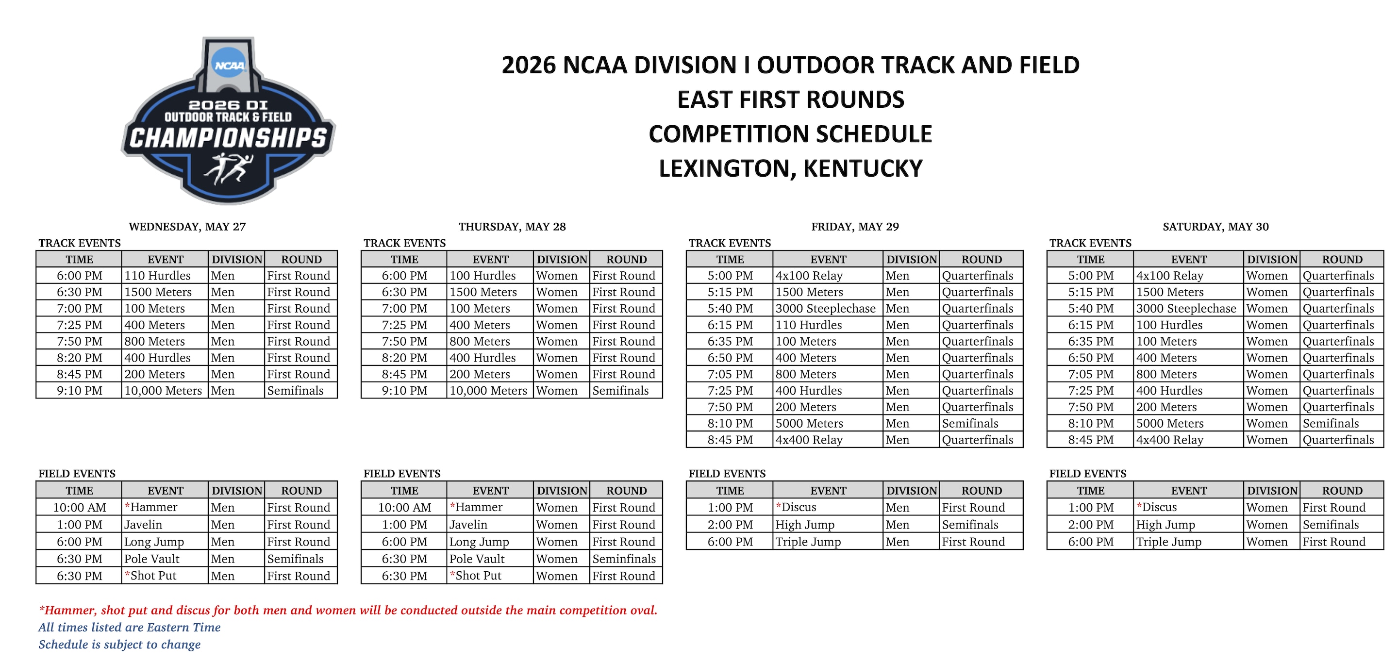 schedule of events