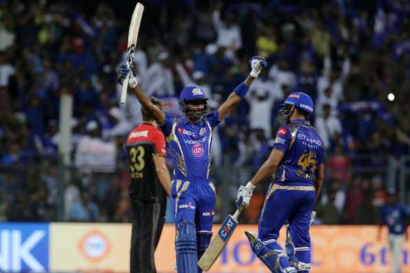 MI's last recognised batting pair of Rohit Sharma and Hardik Pandya took the team over the line MI's last recognised batting pair of Rohit Sharma and Hardik Pandya took the team over the line