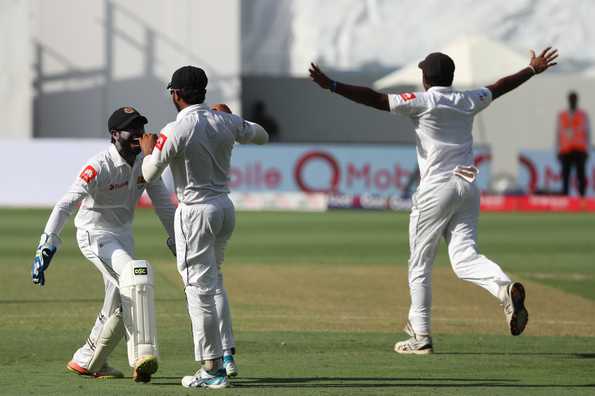 Sami Aslam fell minutes before the session break, much to Sri Lanka's delight. Sami Aslam fell minutes before the session break, much to Sri Lanka's delight.