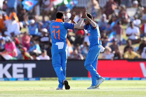 Mohammed Shami bagged three wickets while Yuzvendra Chahal, Bhuvneshwar Kumar and Hardik Pandya finished with two apiece