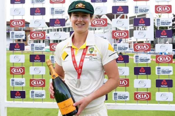 Perry became the second Australian woman to score a hundred and a fifty in the same Test. Perry became the second Australian woman to score a hundred and a fifty in the same Test.