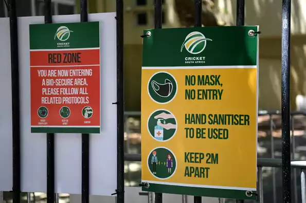 Signs showing Covid restrictions in place at the ground in Cape Town