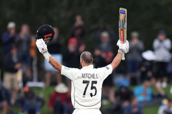 Daryll Mitchell finished unbeaten on 102 off 112 at the time of New Zealand's declaration on 659 for 6 Daryll Mitchell finished unbeaten on 102 off 112 at the time of New Zealand's declaration on 659 for 6