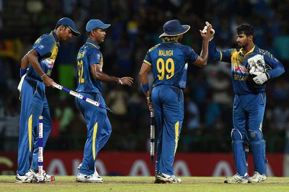 Milinda Siriwardana took two wickets and Malinga grabbed his second of the night as the West Indies were bowled out for 185 in the final over.