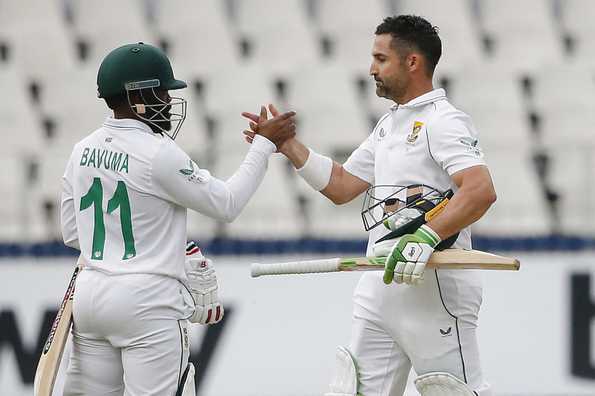 Elgar led south Africa's chase on a rain-marred day with a patient 96 not out.