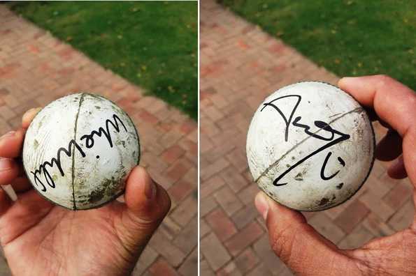 The cricket ball with Morne Morkel and Dale Steyn's autograph (Photo courtesy: Aanshul Gulati) The cricket ball with Morne Morkel and Dale Steyn's autograph (Photo courtesy: Aanshul Gulati)