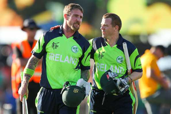 Ireland players celebrate after their four-wicket win over West Indies. Ireland players celebrate after their four-wicket win over West Indies.