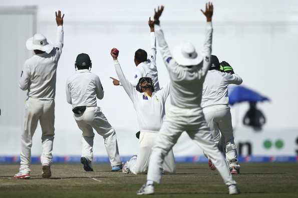 Pakistan players celebrate after the 2-0 win.