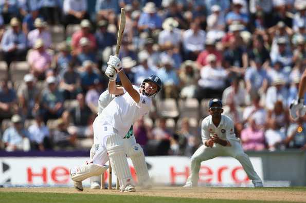 Gary Ballance of England hits a straight six off the bowling of Rohit Sharma Gary Ballance of England hits a straight six off the bowling of Rohit Sharma