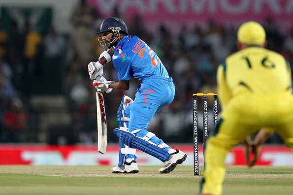 Dhawan cracked his fourth century of the year to set up India's chase. Dhawan cracked his fourth century of the year to set up India's chase.