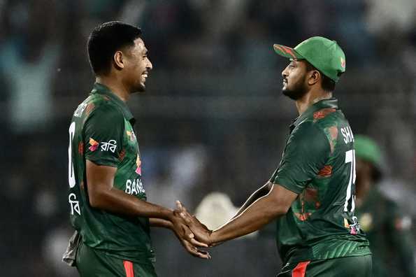 Shakib Al Hasan and Mustafizur Rahman combined to bag seven wickets Shakib Al Hasan and Mustafizur Rahman combined to bag seven wickets
