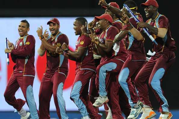 WI players celebrating Gangnam style after their win in the WC final.