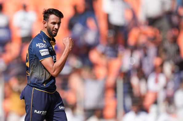 Prasidh Krishna celebrates a wicket against DC Prasidh Krishna celebrates a wicket against DC
