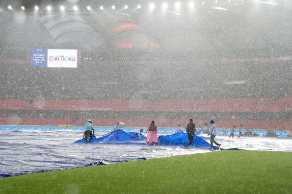 The match between SunRisers Hyderabad and Delhi Capitals was abandoned due to a wet outfield at the Uppal Stadium, following heavy rain