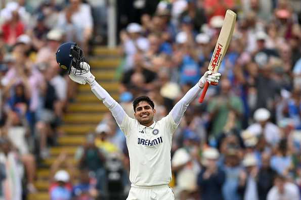 Shubman Gill celebrates his second 100 of the Test Shubman Gill celebrates his second 100 of the Test
