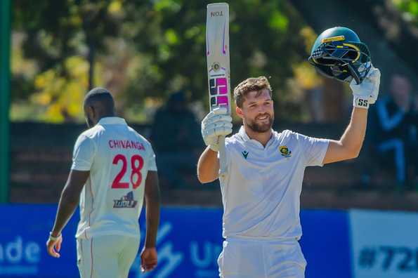 Wiaan Mulder celebrates his triple-ton