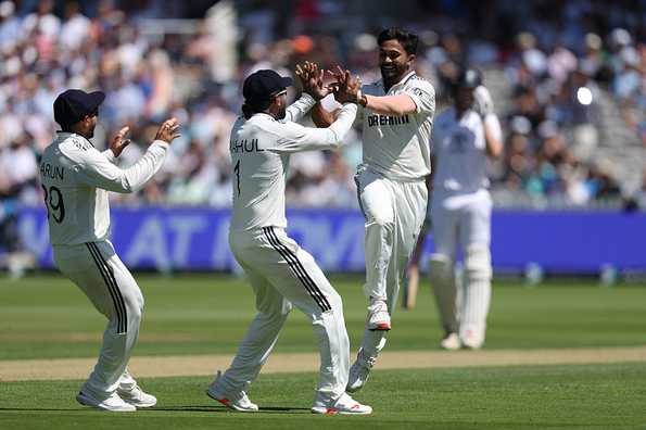 Nitish Kumar Reddy celebrates the wicket of Zak Crawley Nitish Kumar Reddy celebrates the wicket of Zak Crawley