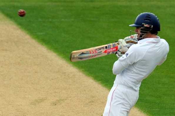England's James Anderson bats against the West Indies on the third day of the second NPower cricket test at Chester-le-Street in northeast England. Anderson took three wickets after Alastair Cook had made a Test-best 160 as England closed in on a series win over the West Indies. England's James Anderson bats against the West Indies on the third day of the second NPower cricket test at Chester-le-Street in northeast England. Anderson took three wickets after Alastair Cook had made a Test-best 160 as England closed in on a series win over the West Indies.