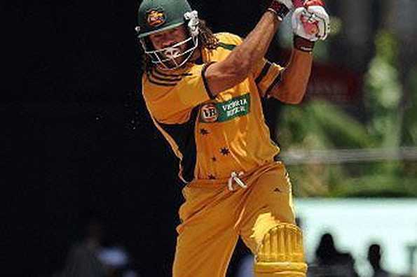 Australian cricketer Andrew Symonds bats against West Indies at Warner Park in Basseterre, St Kitts during their one-day international match. Symonds top scored with 87 and David Hussey supported with 50 to help Australia to a thrilling one-run win on Friday over West Indies. Australian cricketer Andrew Symonds bats against West Indies at Warner Park in Basseterre, St Kitts during their one-day international match. Symonds top scored with 87 and David Hussey supported with 50 to help Australia to a thrilling one-run win on Friday over West Indies.