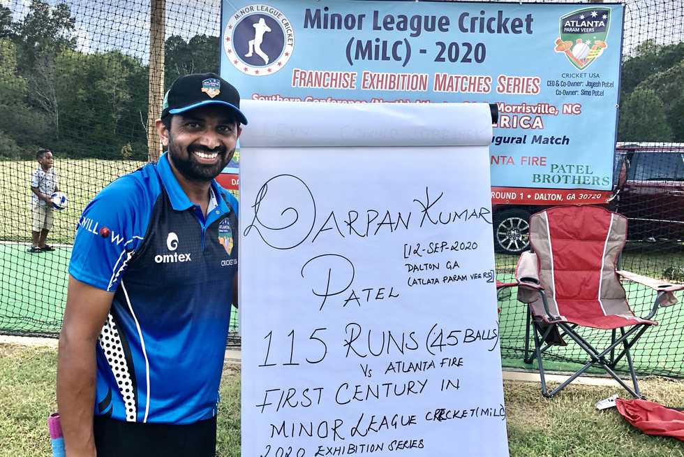 Darpan Patel became the first centurion of MiLC with a swashbuckling 115 off 45 balls.