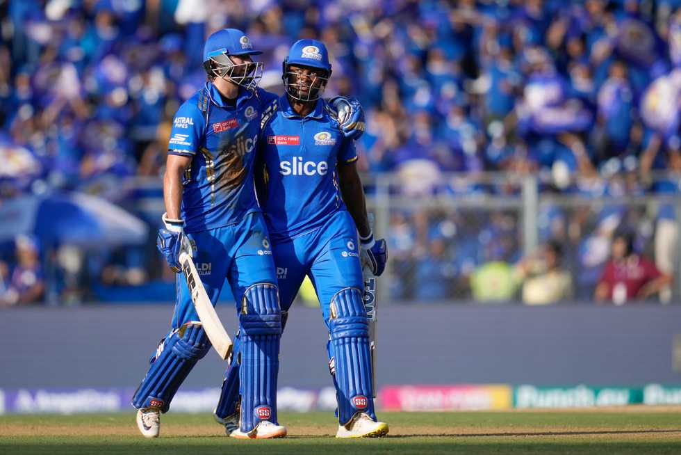 Romario Shepherd (right) is one of two overseas all-rounders MI brought in after Suryakumar returned. Romario Shepherd (right) is one of two overseas all-rounders MI brought in after Suryakumar returned.