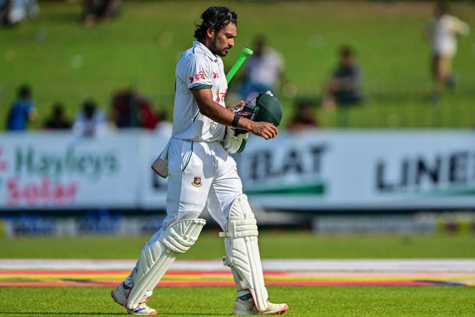 Najmul Hossain walks back after being dismissed Najmul Hossain walks back after being dismissed