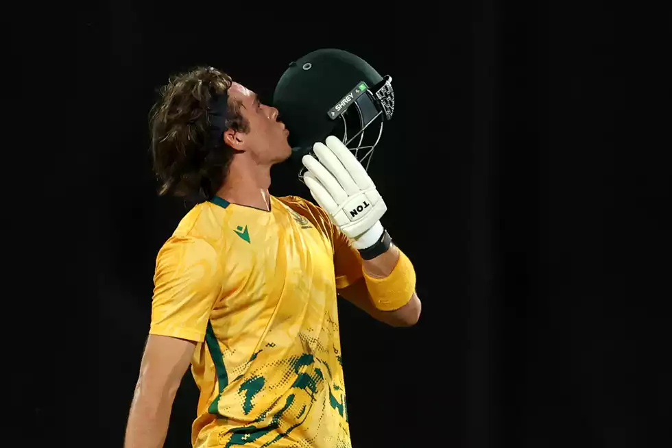 Dewald Brevis broke plenty of records with his 125* off 56 balls in the second T20I against Australia Dewald Brevis broke plenty of records with his 125* off 56 balls in the second T20I against Australia